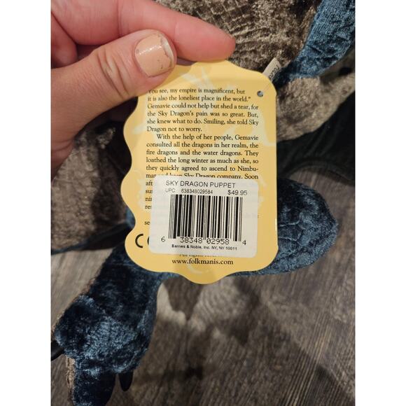 Folkmanis Sky Dragon Hand Puppet Teal Blue 24” Full Body Plush Toy Stuffed new - Picture 3 of 6